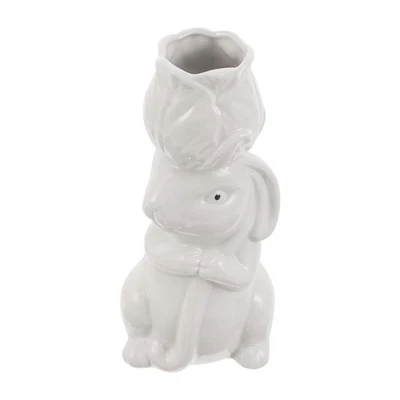  Keramikvase: Schmale Knospenvase – Osterhasenfigur mit Rosenkopf, ideal als - Bild 1 von 4