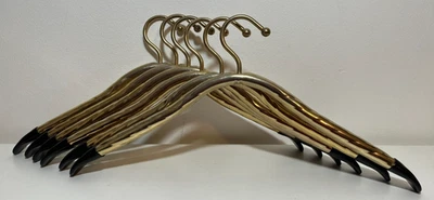 LOTE de 6 perchas de metal vintage tubo dorado acanalado Regency Lee Rowan MCM resistente Foto 1 de 4