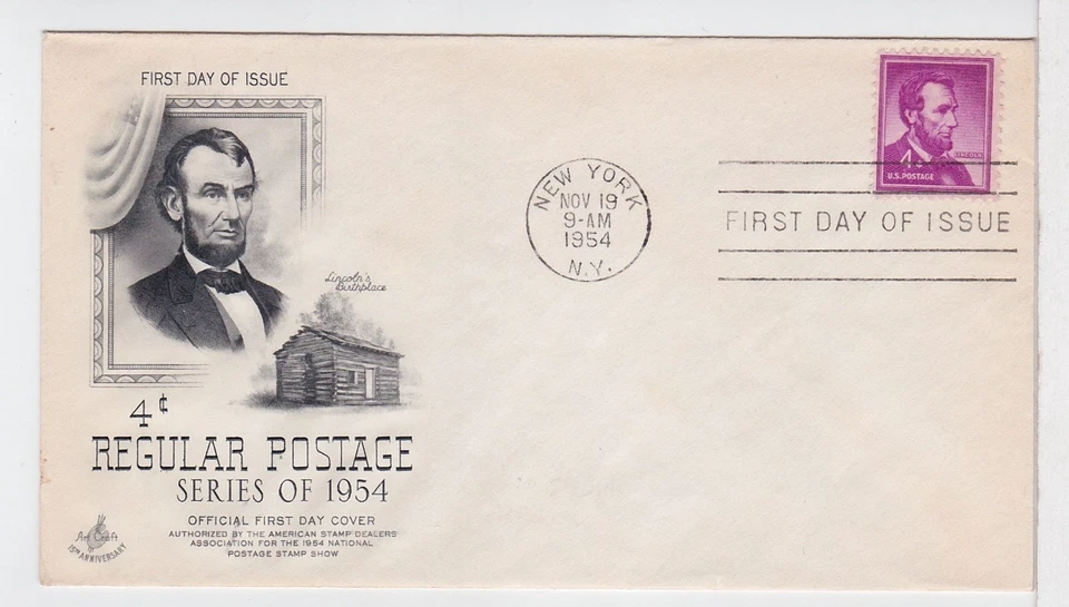 TurtlesTradingPost- Abraham Lincoln 4 Cent #1035- 1954 FDC Artcraft Cachet - Image 1 of 1