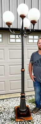 Vintage Street Light Lamp Post Mixed Metal 4 Globe Lights Outdoor Light 8.25 Ft - Image 1 of 4