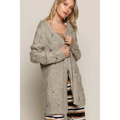 POL Womens Large Fuzzy Knit Cardigan Sweater Open Front Chunky Brown Cozy Soft L - Image 1 of 4