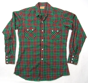 Vtg 40s 50s Gold Star Sanforized Western Cowboy Shirt Plaid Pearl Snap Sawtooth - Picture 1 of 11