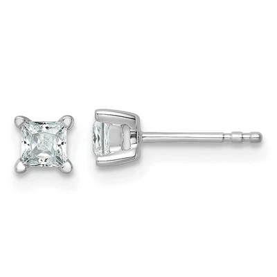 14k White Gold 1/2 ctw Lab Grown Diamond Princess Prong Stud Earrings 0.86gm - Image 1 of 4