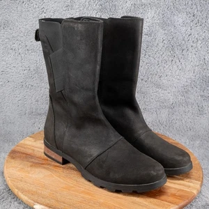 Sorel Emelie Black Leather Mid Calf Waterproof Boots NL2679-010 Womens Size 10 - Picture 1 of 7