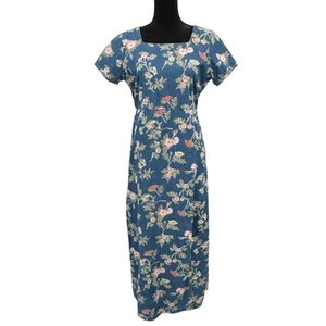 Abito donna vintage Liz Claiborne Lizwear taglia 10 blu midi floreale finto avvolgente - Foto 1 di 8