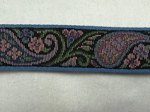 1 1/4" Jacquard gewebt Paisley Band Borte - 3 durchgehende Yards schwarz blau grün - Bild 1 von 3