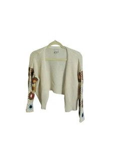 Sincerely Jules Crochet Granny Square Cardigan Open Front Size XS Ivory - Picture 1 of 7