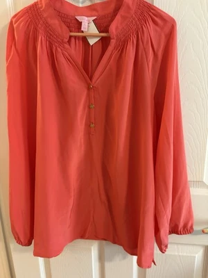 Y Pulitzer Women’s Elsa Silk Top Coral/orange Long Sleeve Large - Image 1 of 4