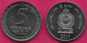 SRI LANKA 5 RUPEES 2017 UNC THE ARMORIAL ENSIGN OF SRI LANKA WITHIN CIRCLE,EMBLE - Picture 1 of 1
