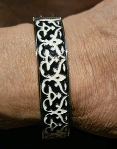 TALBOTS Armreif Herz schwarz & weiß Emaille Silber aufklappbar - Bild 1 von 2