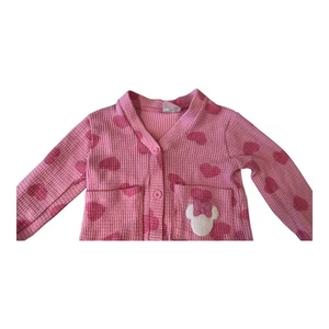 Disney Junior Minnie Mouse Pink Cardigan 5T Girls Heart Print Button Sweater Bow - Picture 1 of 11