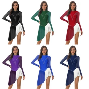 Damen Trikot Ballett Body Patchwork Kleid Figur Glitzer Rollsaum Netz - Bild 1 von 73