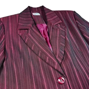 Vintage Blazer Women's XL Retro Zoot Suit 80s 90s Sport Coat Striped Magenta - Picture 1 of 9