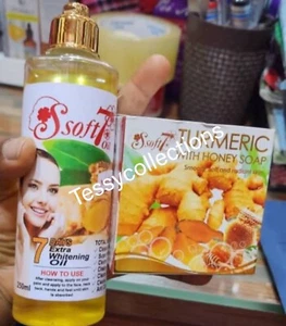 2pcs. Soft 7 Tumeric Whitening & Glowing Oil & SOAP Body Repair. ONE EACH. - Picture 1 of 1