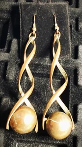 Vintage 1960s Mid-Century Handmade Copper Drop Earrings Space Age Spiral & Ball - Picture 1 of 3