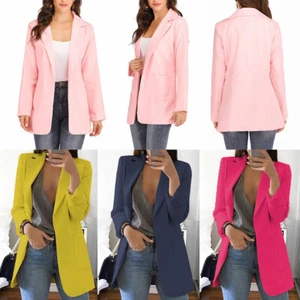 Women Blazer Long Sleeve Slim Suit Coat Solid Simple Jacket Office Wear Clothing - Picture 1 of 17