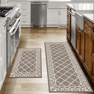 Set of 2 Washable Kitchen Rugs Bathroom Mat for Kitchen Sink Laundry Room - Picture 1 of 7
