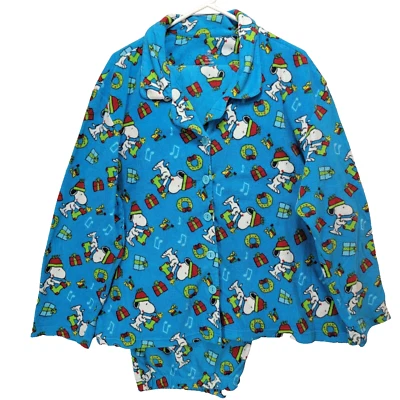 Peanuts Snoopy Charlie Brown Christmas Fleece Pajama Set Pants Shirt Blue 2XL - Image 1 of 4