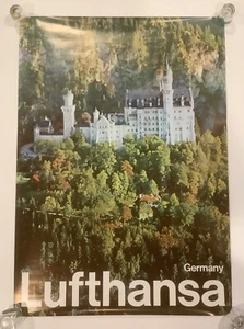 Lufthansa Airways-Germany Castle Photo-1974 Advertising Travel Poster-33x23.5” - Picture 1 of 6