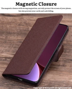 Genuine Calfskin Leather Wallet Flip Case for HUAWEI - Picture 1 of 14