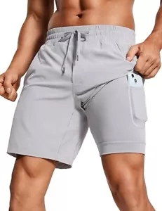 CRZ YOGA Men's 2-in-1 Running Shorts with Liner Quick Dry Pockets Gull Gray, M - Picture 1 of 6
