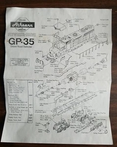 Athearn HO Scale Santa Fe GP-35 Diesel Road Switcher Assembly Manual Sheet - Picture 1 of 8