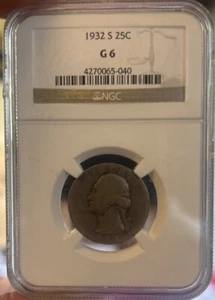 1932 S Washington Quarter NGC G6 Key Date Low Mintage - Picture 1 of 2