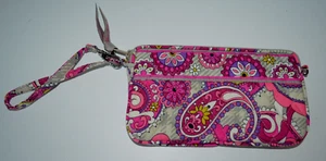 Vera Bradley Paisley Meets Muñequera a Cuadros Cartera Cremallera Rosa Gris Expandible - Imagen 1 de 10