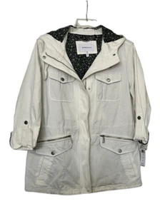 BCBGENERATION Womens Utility Jacket Hooded Cargo White Cinch Waist Lined Size XL - Picture 1 of 4
