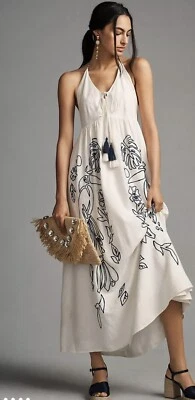 Vestido Halter Anthropologie Farm Rio Bordado Blanco Marfil Talla Pequeña ¡NUEVO CON ETIQUETAS! Foto 1 de 4