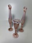 Westmoreland Glass Set of 3 Pink Opalescent Lotus Pattern Bud Vases