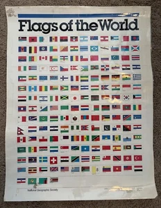 Vintage 1991 National Geographic Society  FLAGS OF THE WORLD Poster 20"x27" - Bild 1 von 3