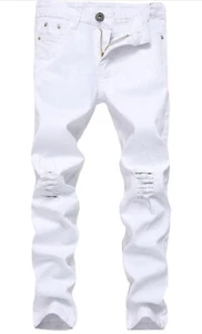 Boy's 14 Skinny Jeans White Ripped Distressed Stretch Slim Pants 29x28 - Picture 1 of 8