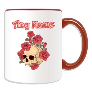 Personalisierte Geschenk Rose Totenkopf Tasse Spardose Schädeltasse personalisieren Tee Kaffee Name - Bild 1 von 20
