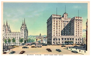Cartoline di lino vintage Salt Lake City Utah UT Hotel Utah Street View vecchie auto UNP - Foto 1 di 2