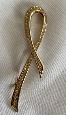 Dior Ribbon Brooch/Pin - Goldtone with Inset Crystals - Image 1 of 4