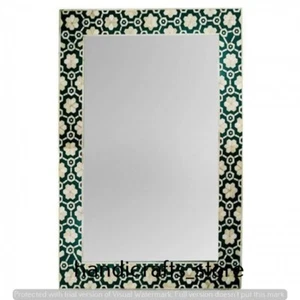 Indian Handmade Wood Bone Inlay Rectanle Geomatric Design Mirror Frame Furniture - Picture 1 of 4