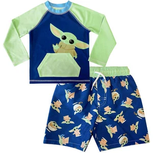 Star Wars Boy Rash Guard Shirt Top Shorts 2 pc UPF-50+ Rash Guard Swim Set 6,7 - Picture 1 of 8