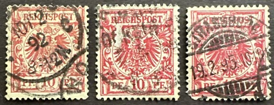 Germany 1889 Scott 48 Used Lot of 3 Stamps Imperial Eagle Coat of Arms - Image 1 of 2