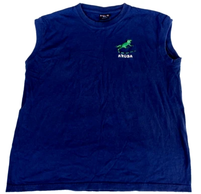 Vintage Y2K ARUBA Men's Beach Tank Top Shirt Blue Large Iguana Gym Workout - Image 1 of 4
