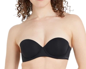 Calvin Klein Damen Push Up Trägerloser BH, Schwarz Größe 30D - Bild 1 von 5