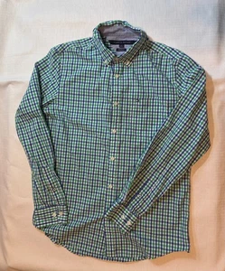 Tommy Hilfiger Men's Blue and Green Plaid Long Sleeve Button Down Shirt Medium - Picture 1 of 8