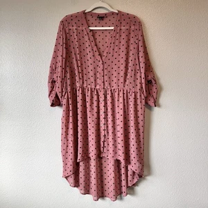 Torrid Lexie Hi Low Babydoll Tunic Blouse Size 2X Dusty Rose Polka Dot Chiffon - Picture 1 of 8