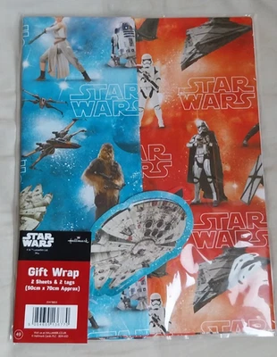 Star Wars Gift Wrap 2 Sheets &  2 Tags (50x70cm Approx) Hallmark new and sealed - Image 1 of 3