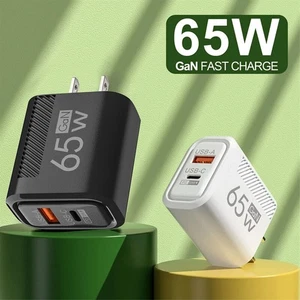 65W GaN USB-A USB-C (PD 33W) 2 Ports Fast Charge Type C Phone Charger Adapter - Picture 1 of 14