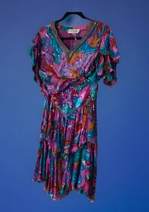 Vtg Judith Ann Creations Exotic Silk Sequin Ruffle Skirt Top Lined See Measuring - Picture 1 of 24