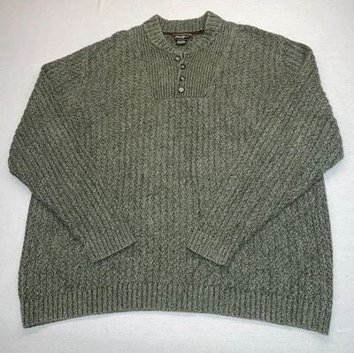Eddie Bauer Men's XL Ribbed Knit Henley Sweater Green Cotton Chunky Outdoor EUC - Image 1 of 4