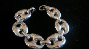NICE 800 SILVER PUFFY LINK BRACELET, 8.5" 79.6 GRAMS, MARKED 800 - Picture 1 of 14