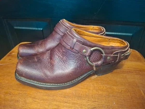 FRYE Brown Leather Belted Harness Western Mules 70760 ~ Women's Size 9.5 M - Picture 1 of 24