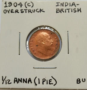 1904 c India 1/12 Anna 1 Pie coin Uncirculated Mint Error: Over struck - Picture 1 of 5